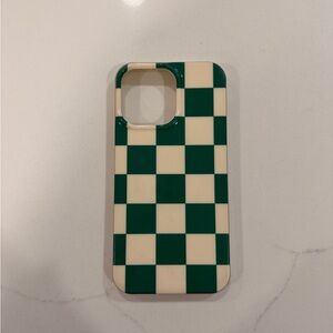 Casely iPhone 14 Pro Max Checkered Green and Cream Phone Case